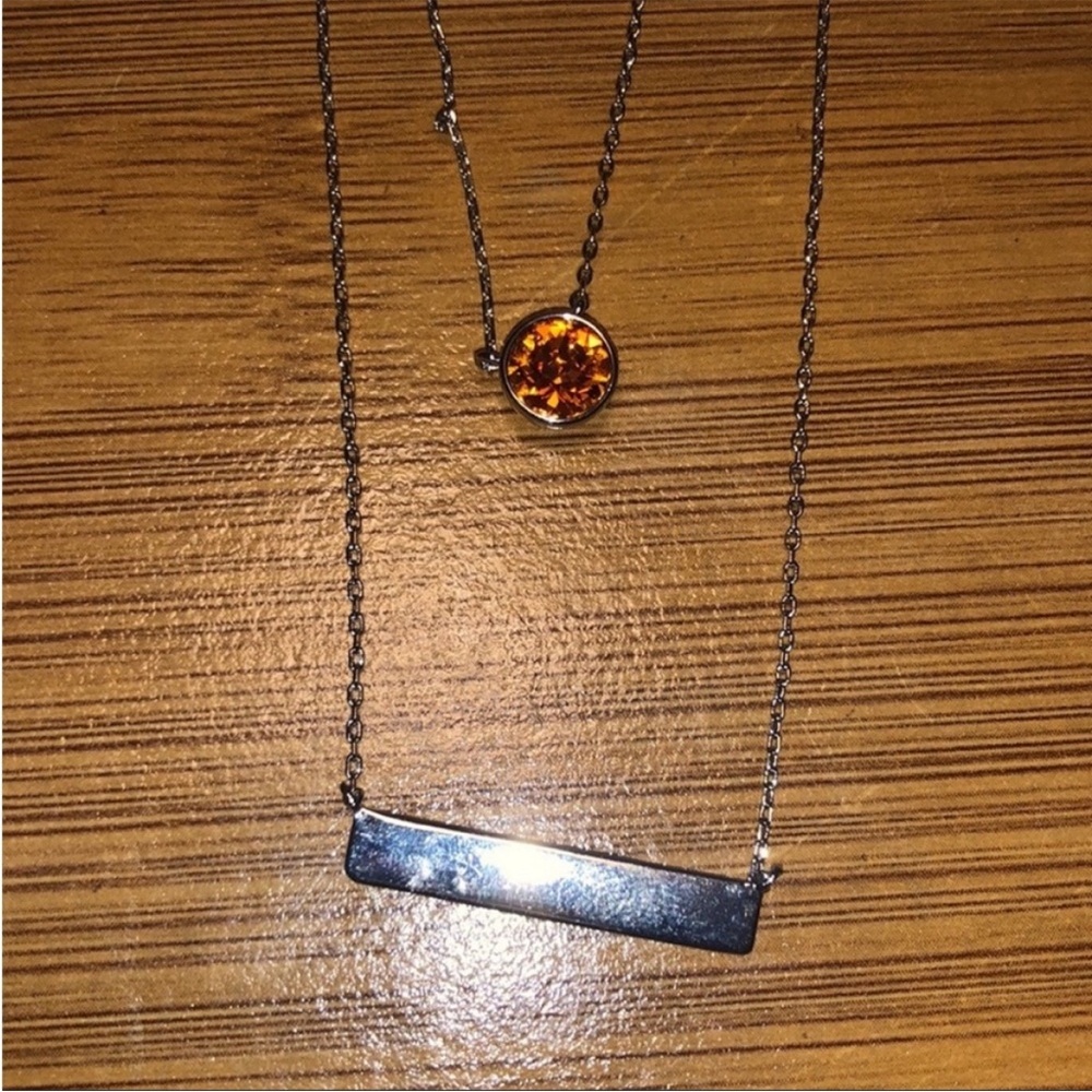 Orange Rhinestone Silver Bar Necklace - Picture 2 of 2